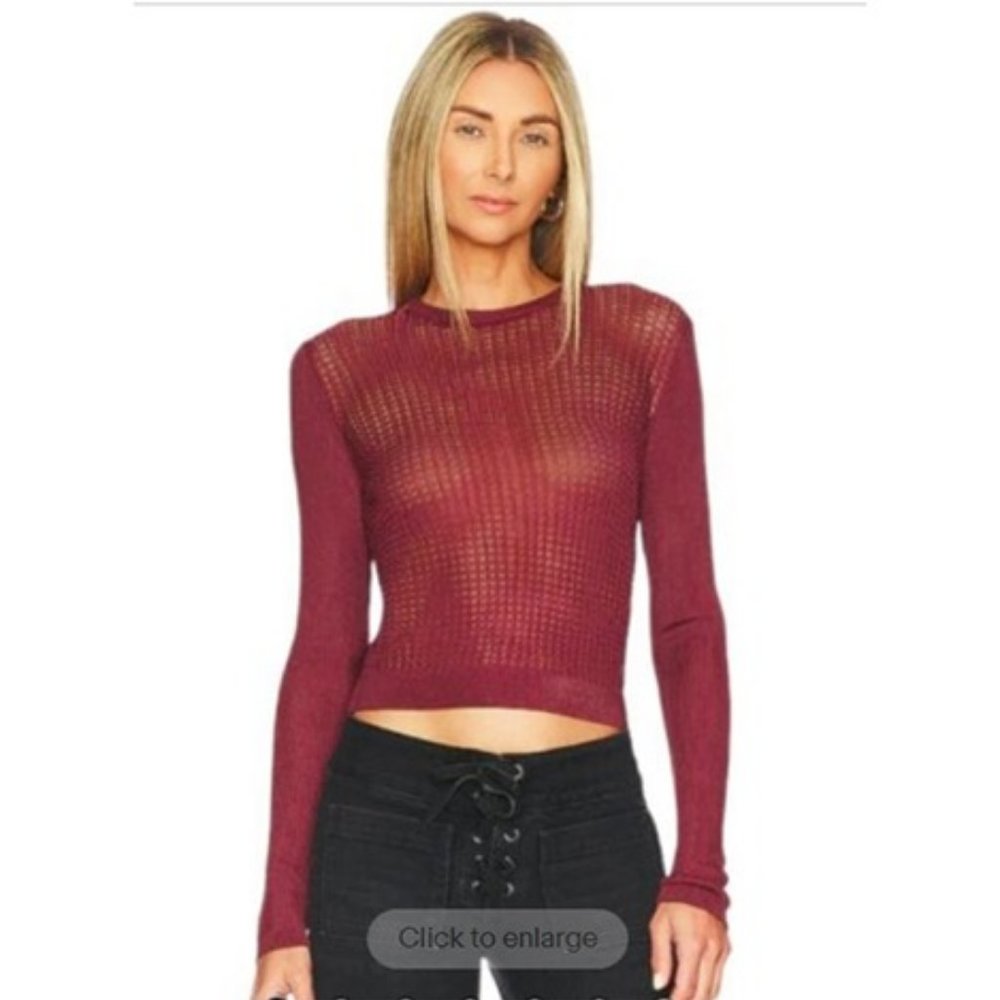 Free People NWT H20 Crew Open Knit Pullover Small in Raw Garnet Retail $98